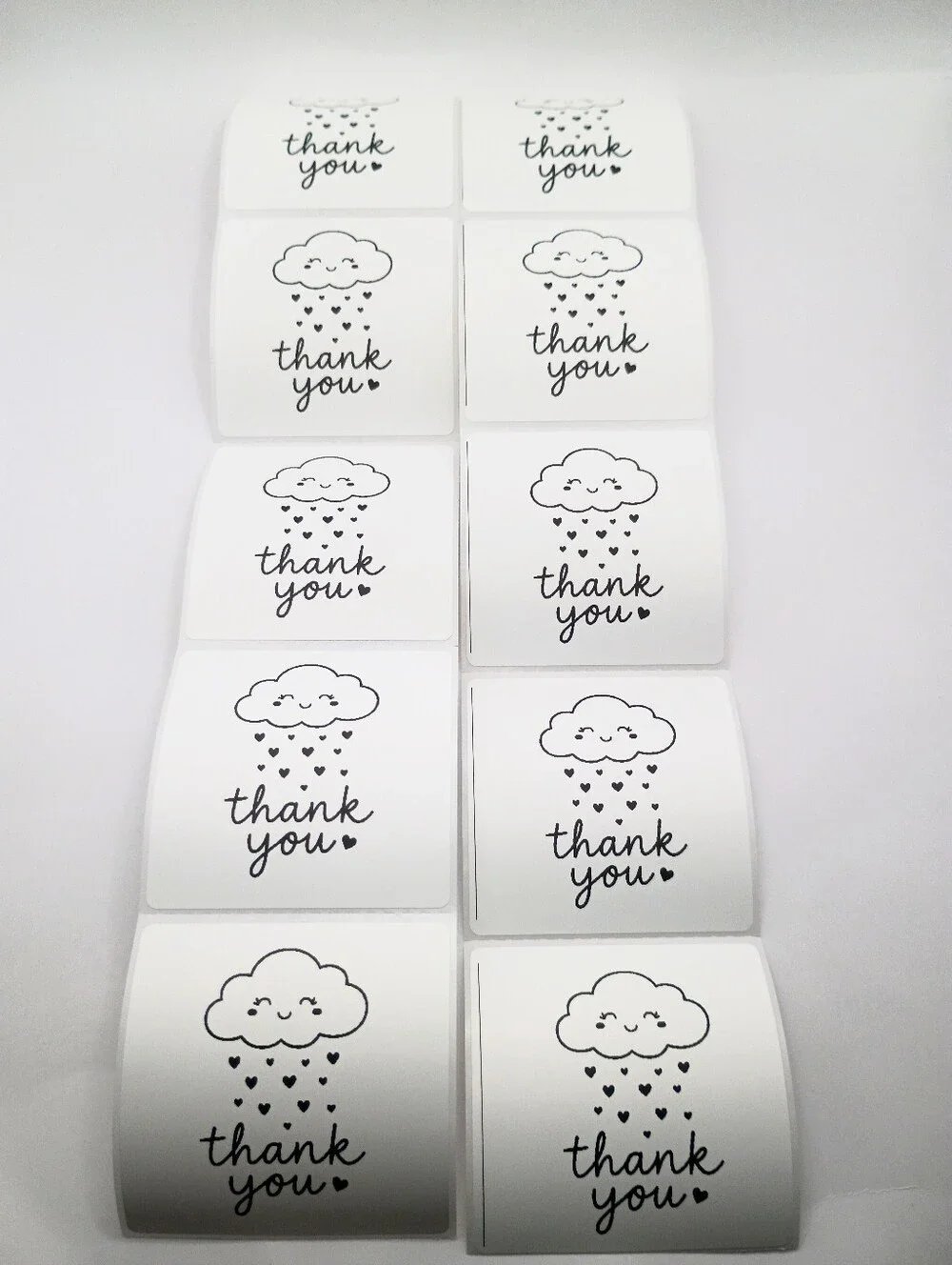 10 Pc Happy Cloud Thank You Stickers 2x2 Cute Raining Hearts Packaging Labels